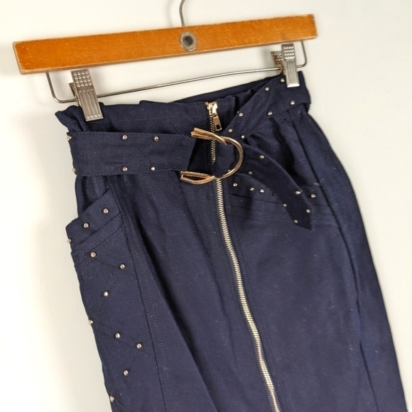 Maje jinta dark navy zip front buckle skirt black with gold - Picture 5 of 15